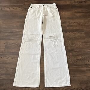 Kancan Ultra High Rise 90’S Flare Button Fly Jeans Size 7/27 White Distressed